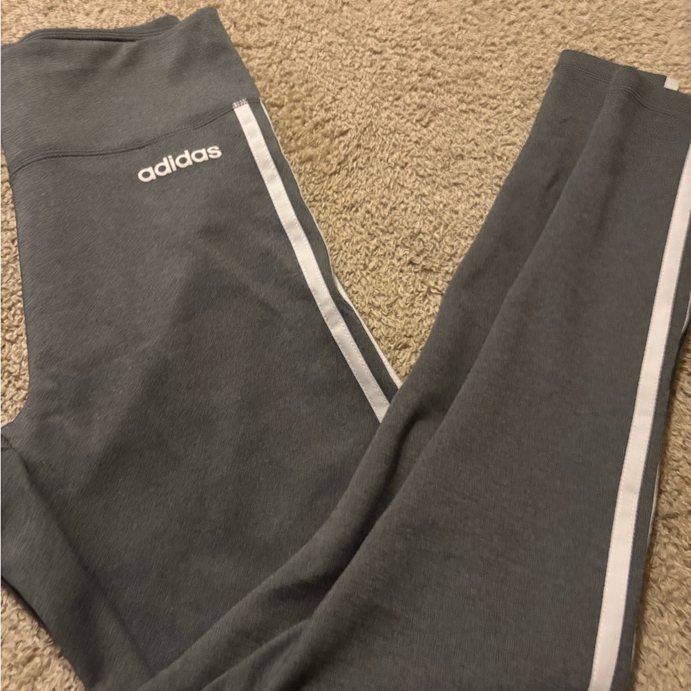 Adidas Gray and White Leggings with Signature Stripes